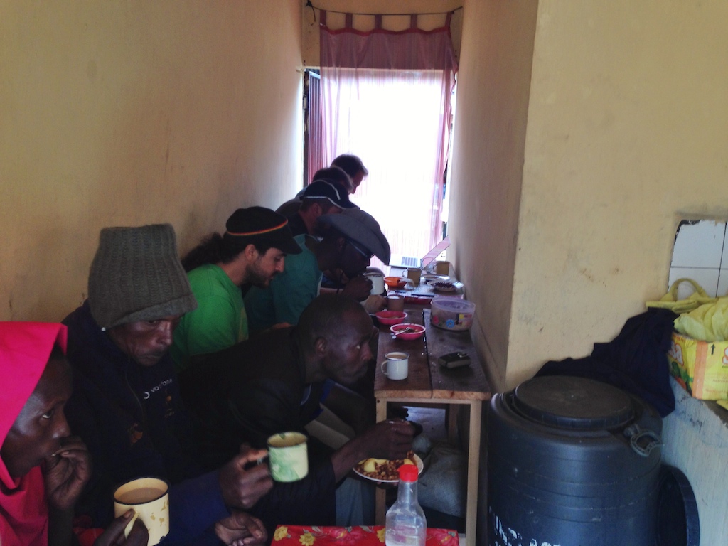 Hot chai, chapati and stew for lunch in Maralal